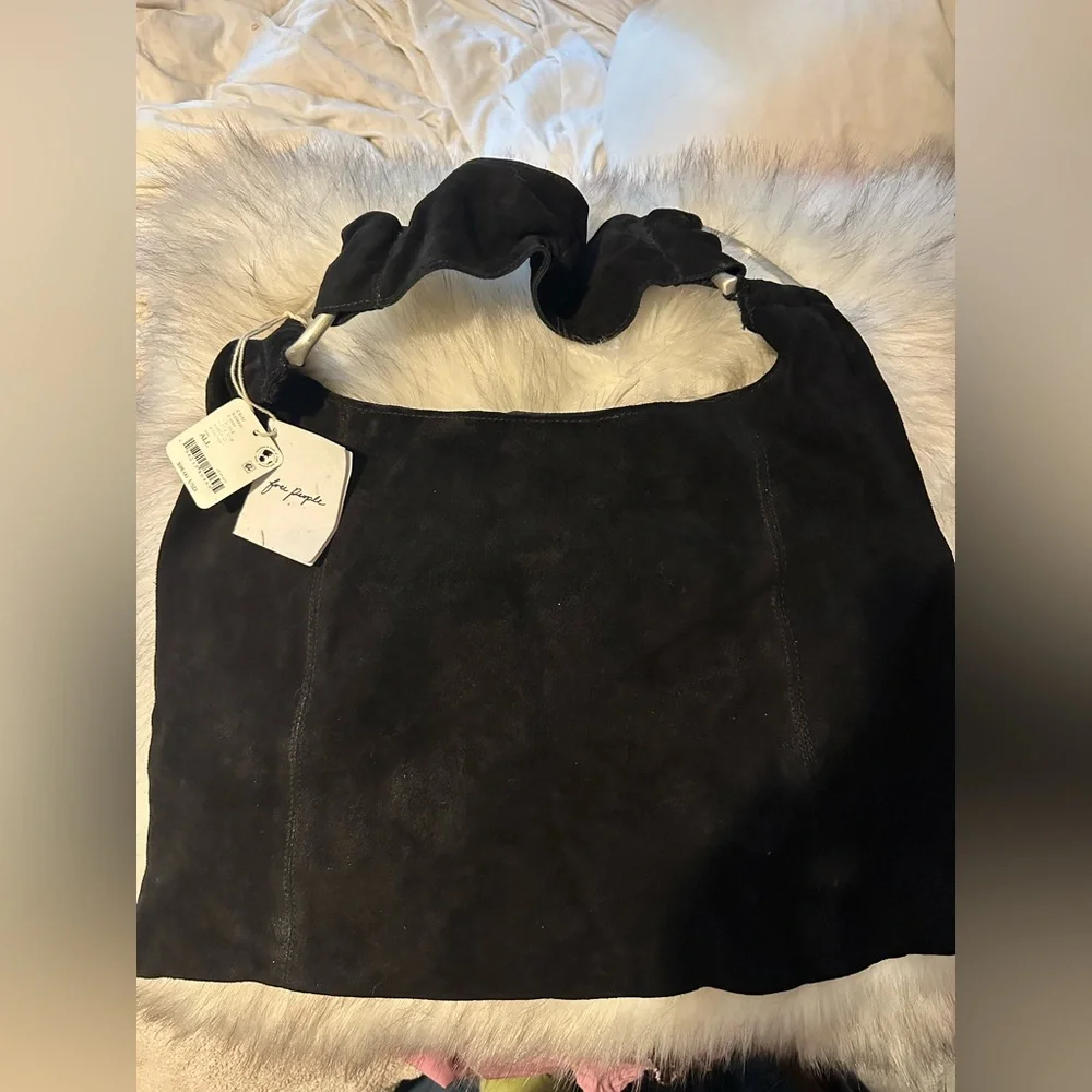 NWT Free People Bobbi Slouch Suede Tote In Black